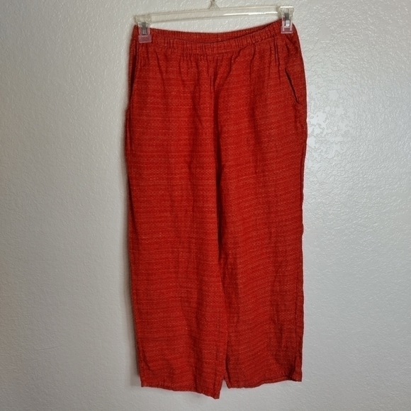 FLAX langenlook elastic waist ankle linen pockets straight leg pants sz S - Picture 1 of 7